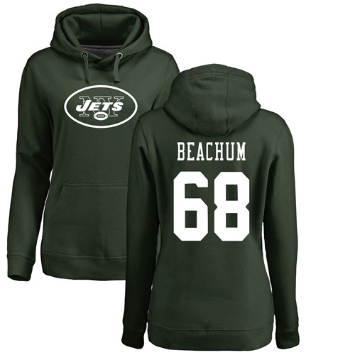 New York Jets Green Women Kelvin Beachum Name and Number Logo NFL Football #68 Pullover Hoodie Sweatshirts->new york jets->NFL Jersey
